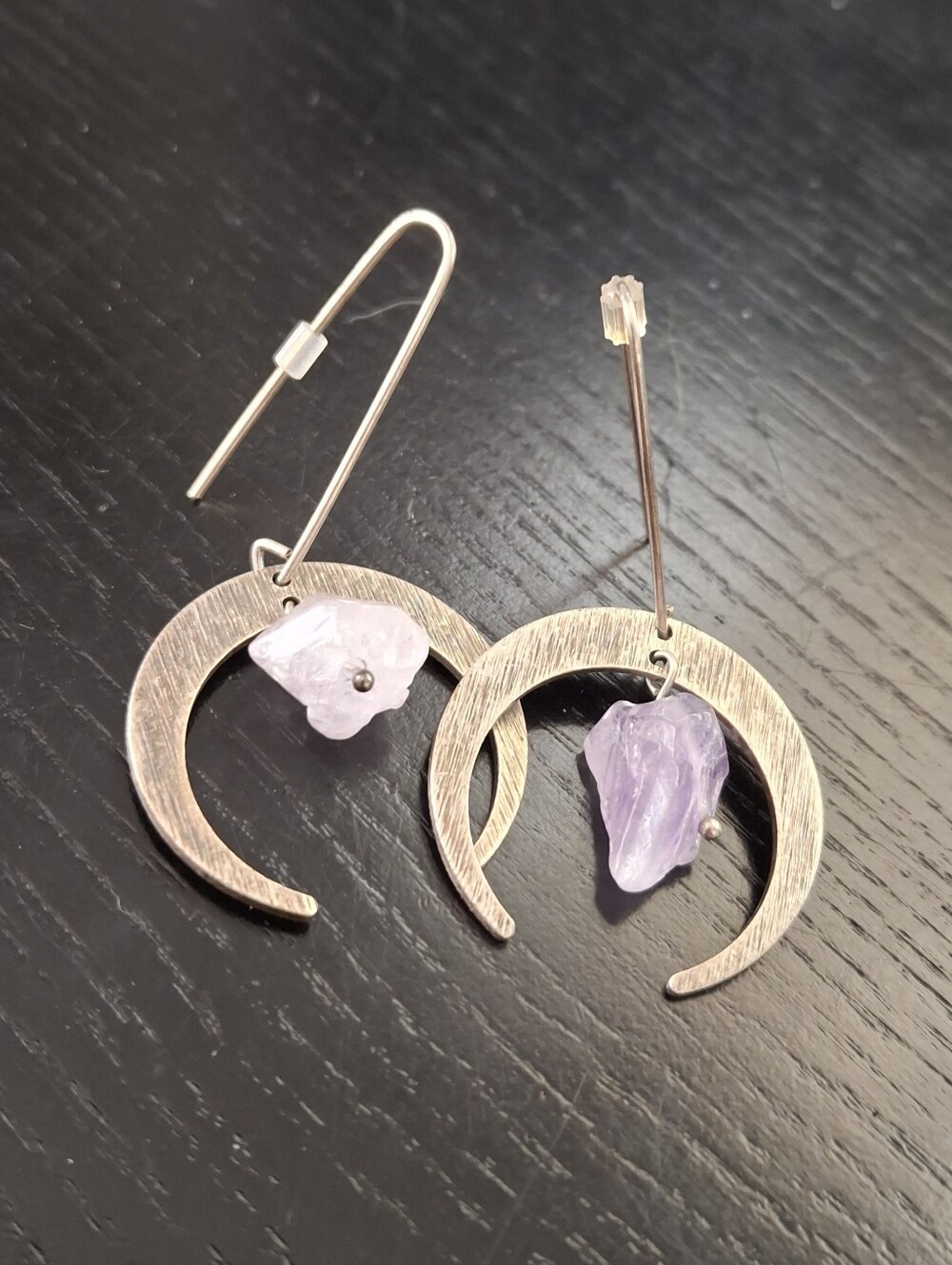 Round Gold-Tone Hoop Earrings with Lavender Stone Drops - Women Jewelry